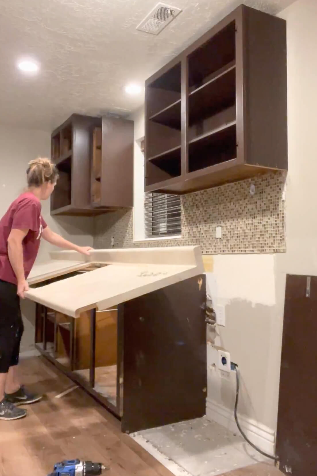 Removing a countertop during kitchen remodel.